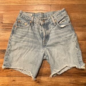 Distressed Light Blue Denim Shorts